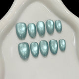 Glossy Aqua Metallic Press On Nails Set