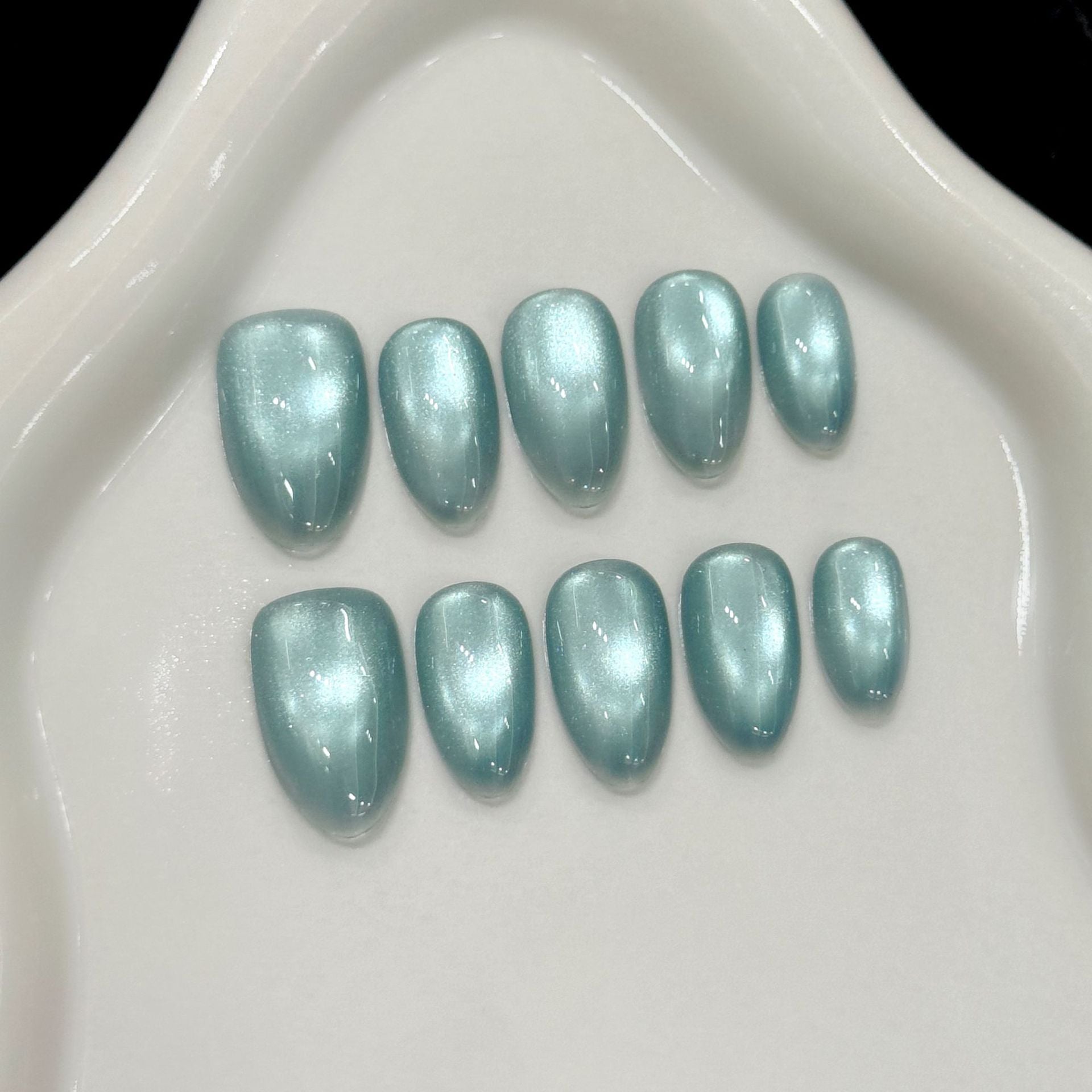 Glossy Aqua Metallic Press On Nails Set