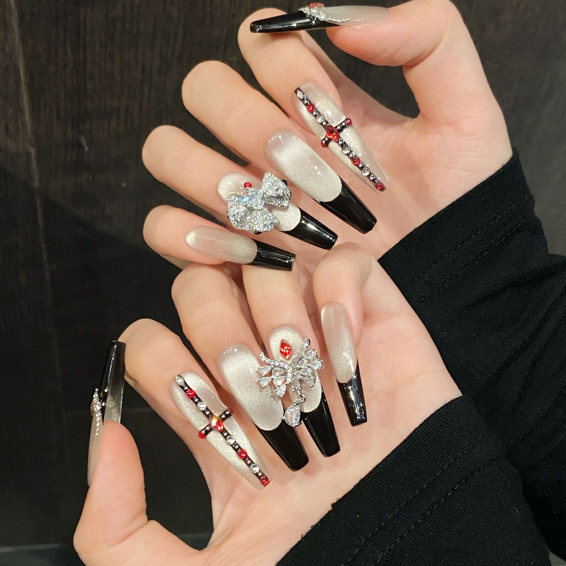 365nails: "Gothic Redemption" – 3D Cross & French Tip Handmade Coffin Nails