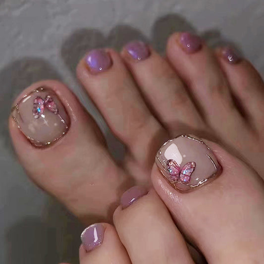 Unhas postiças estilo olho de gato e borboleta, peça de manicure, peça de unha postiça para unhas dos pés, peça de unha estilo olho de gato, 24 peças｜365 unhas