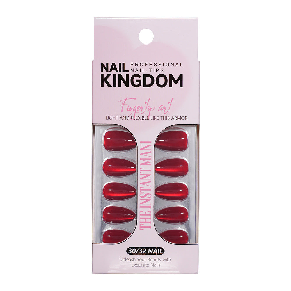 "Cherry Red Cat Eye" - Vibrant 32Pcs Press-On Nails Set