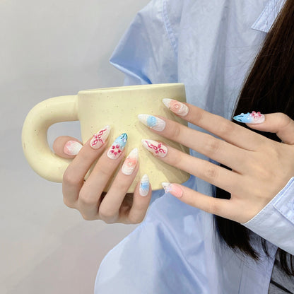 Pure handmade nails underwater world blue nails retro pattern white versatile removable manicure | 365nails