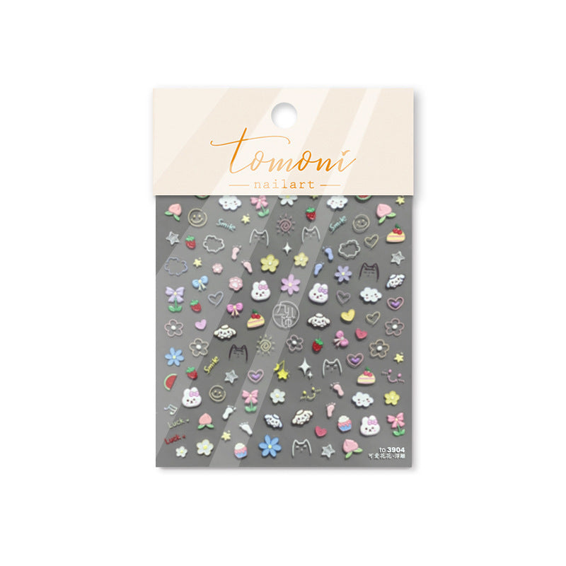 Pastel Picnic Collection: "Cute Garden" – 3D Embossed Nail Sticker