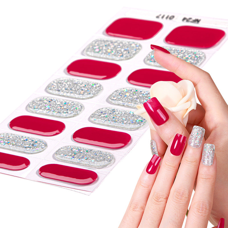 Semi-Cured Gel Nail Strips Colorblock Solid Glitter Glossy Design (MOQ=3)