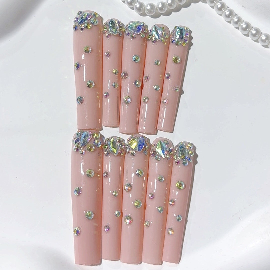 Blush Pink Crystal Minimal Glam Press On Nails