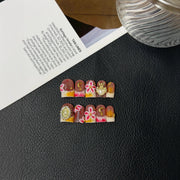 365nails: "Retro Bloom" – 3D Floral & Pearl Handmade Short Square Nails