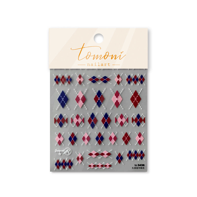 Argyle Plaid Embossed: "Vintage Preppy" – 5D Embossed Nail Sticker