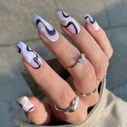 黑白水波紋穿戴甲｜簡約波紋線條款・批發｜365nails