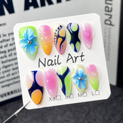 Hand-painted irregular lines, three-dimensional engraved nail art,   almond nail｜365nails