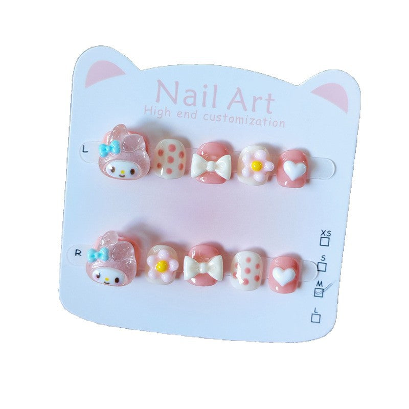 365nails: "peach my melody" – short round handmade kids press-on nails