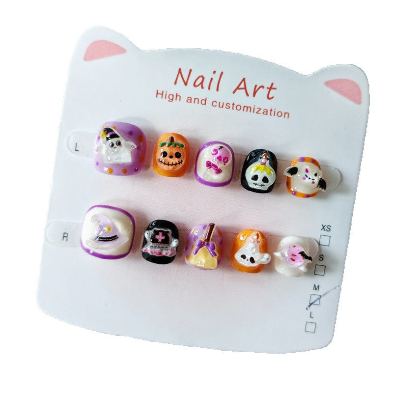 365nails-萬聖節驚奇兒童系列：「可愛幽靈嘉年華」 – 兒童短款方形穿戴甲