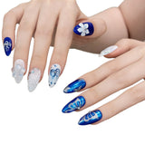 Blue Ribbon Floral Sparkle Press On Nails