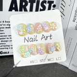 Handemade press on nails summer small fresh multi-color irregular gradual change cute flower short nail patch｜365nails