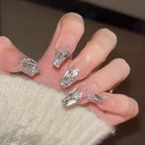 Manicura de primavera y verano con destellos de diamante completos, de longitud media y larga, desmontable, manicura hecha a mano, manicura de novia｜365nails