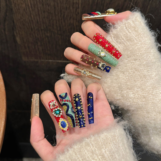 three-dimensional shape, metal feeling full of diamonds, heavy industry broken corona, handmade nails | 365nails