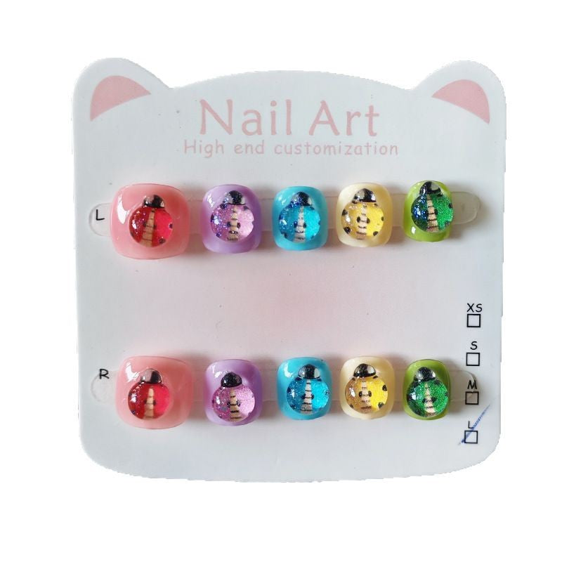 365nails-Rainbow Beetle Kids Series: "Colorful Bug Garden" – Short Square Kids Nail Art