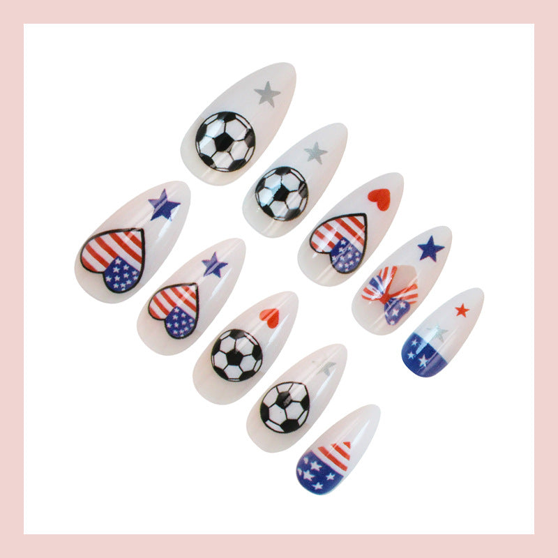 World Cup USA Stars & Stripes Heart Football Stiletto Press-On Nails (Long Stiletto/24pcs/Unique)