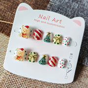 365nails: "festa do urso de natal" – unhas postiças redondas curtas artesanais para crianças