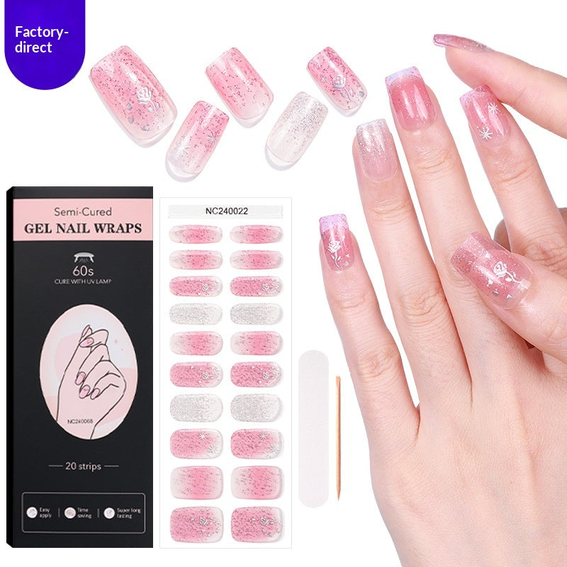 Semi-Cured Gel Nail Strips Soft Pink Gradient Glossy Natural Everyday Wear Set (MOQ=3)