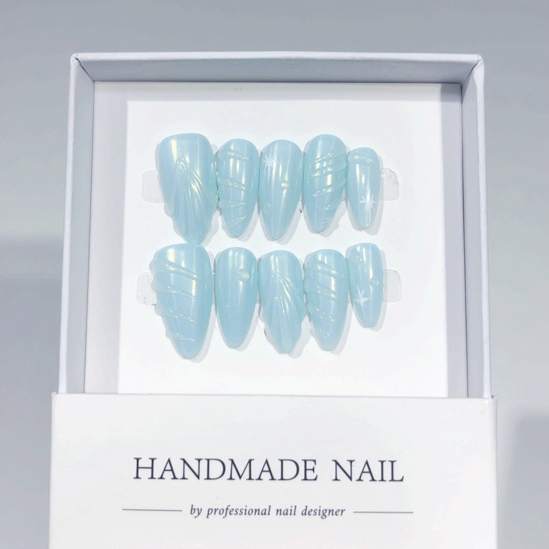 Ice Crystal: "Glacier Wave" – Almond Shape Press-On Nails