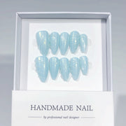 Ice Crystal: "Glacier Wave" – Almond Shape Press-On Nails
