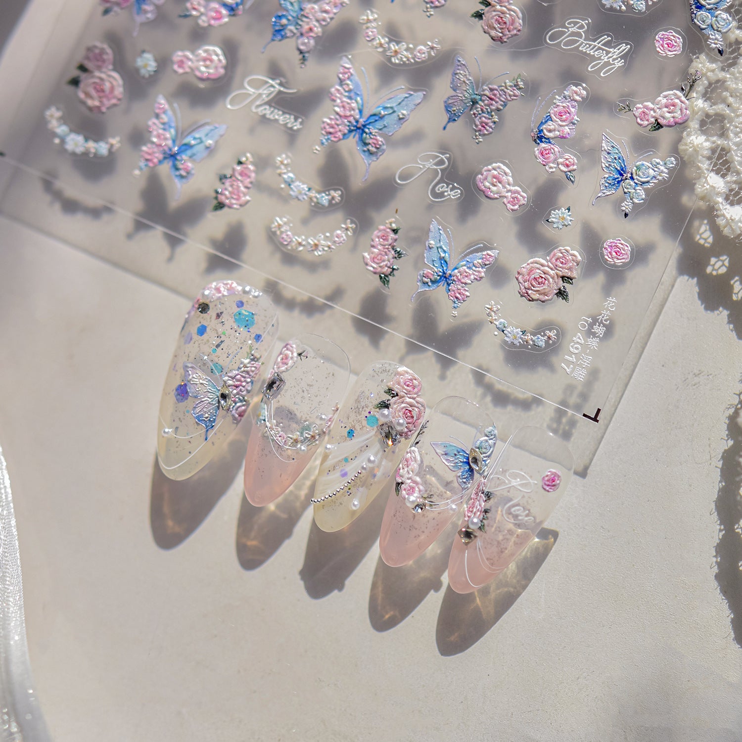 365nails: "Holographic Blue Butterfly & Rose" – Nail Art Stickers