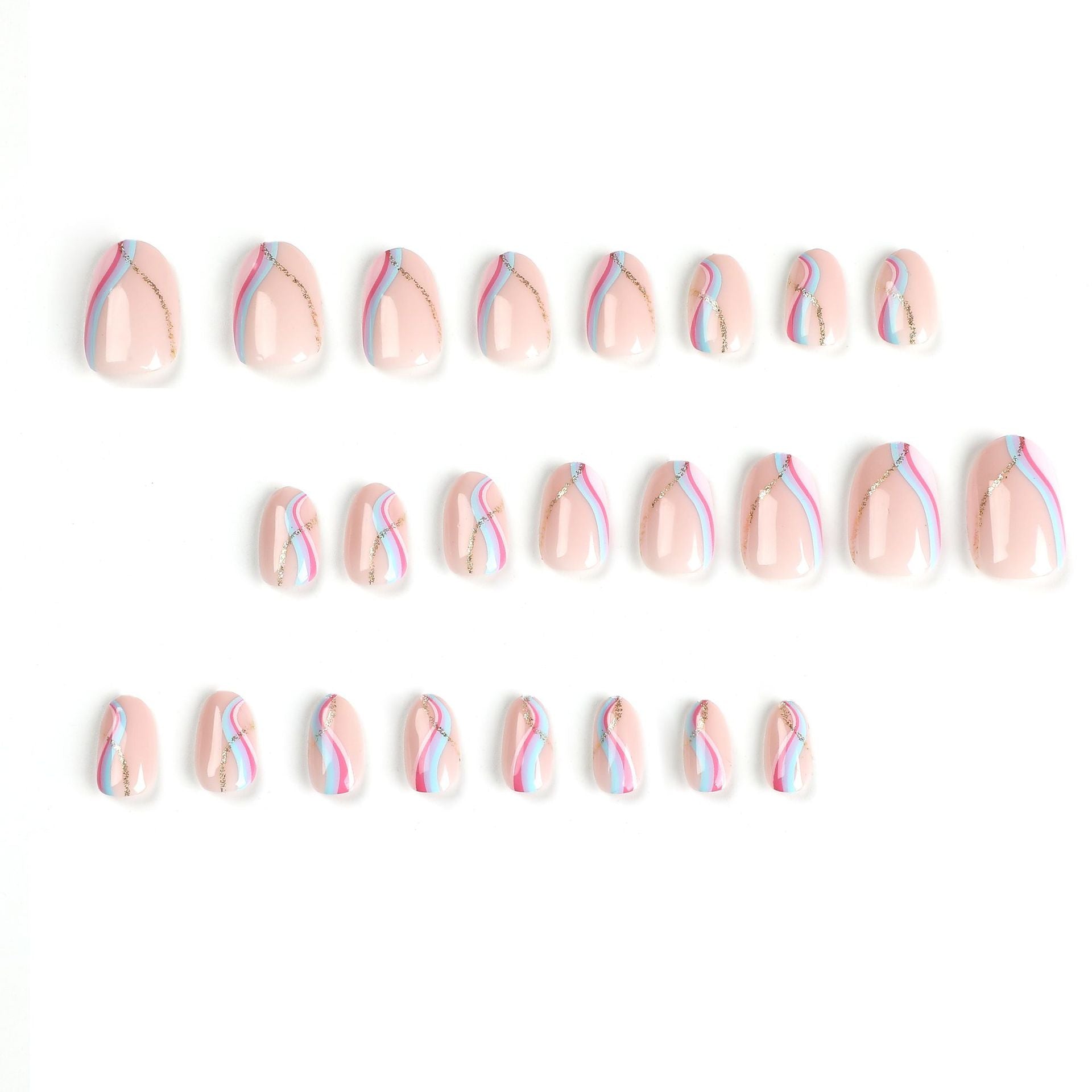 短款穿戴甲 粉藍紫拼接波浪 可拆式指甲貼 金色亮粉甲片｜365nails