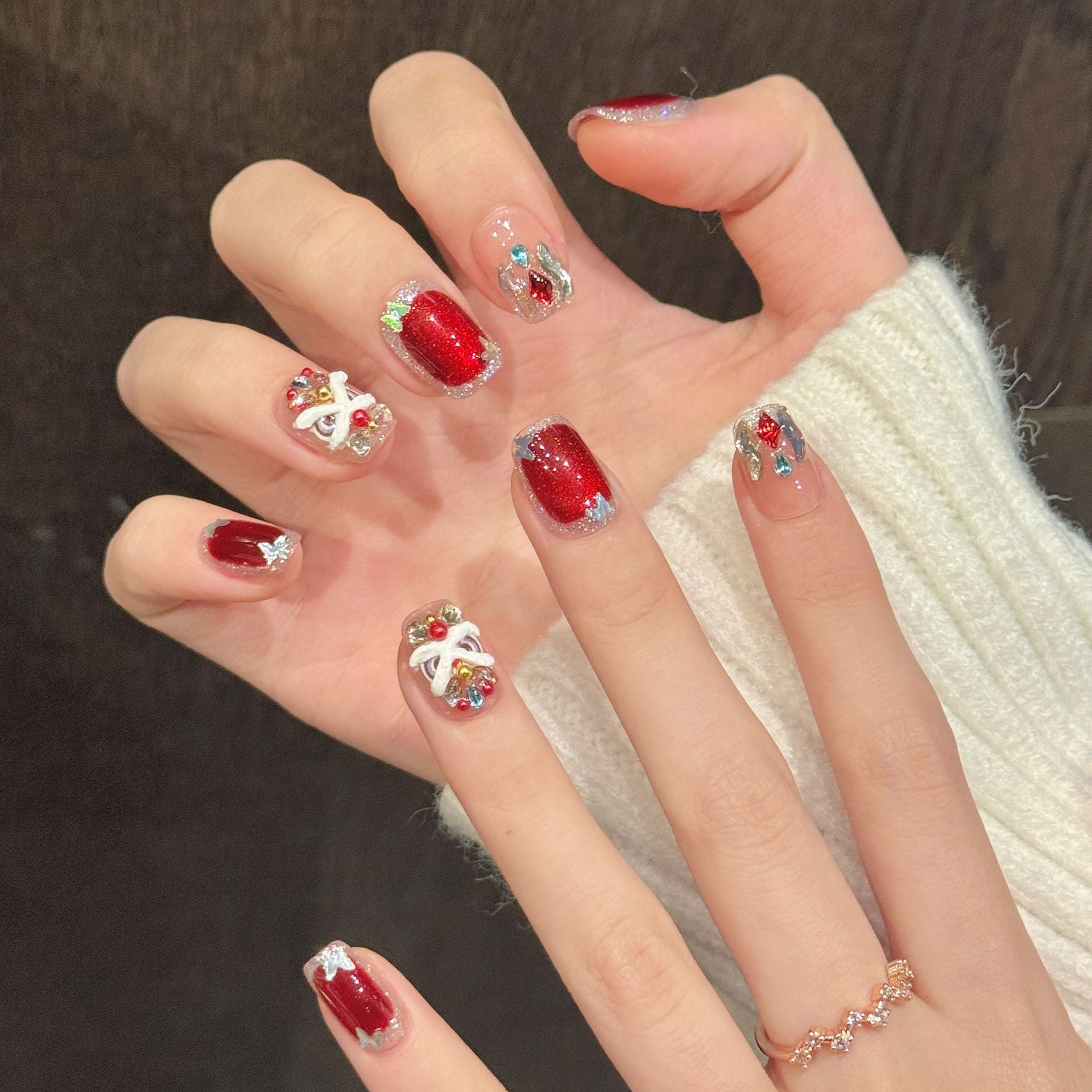 Glazed Gold Collection: "Ruby Whisper" – Short Square/Short Oval Press-On Nails