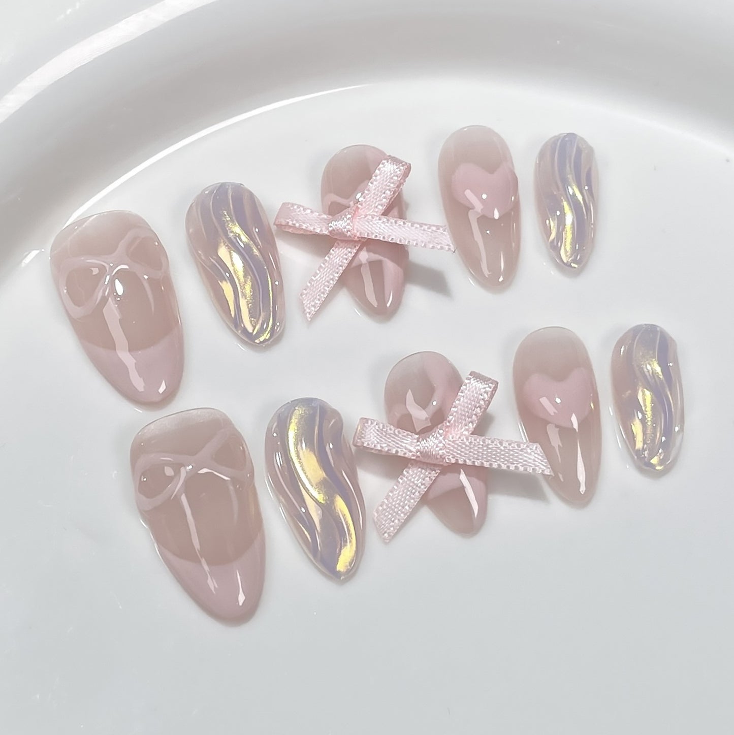 Sweet and cute nail patch hand-painted French  almonds Handmade press on nails  sticker｜365nails