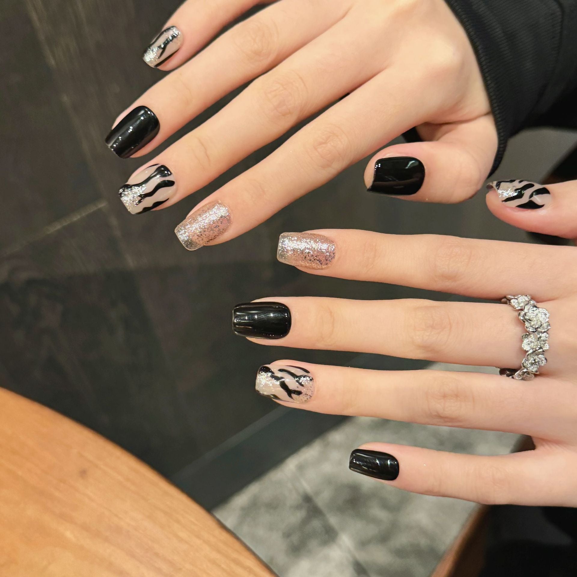 365nails: "Wild Sparkle" – Zebra Print & Glitter Handmade Coffin Nails
