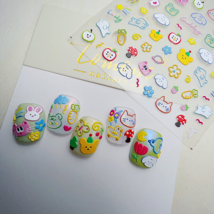 365nails: "Retro Smile Face Rainbow Heart" –Nail Art Stickers
