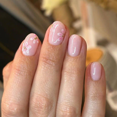 365nails: "Soft Pink Floral Short Oval" – Delicate Press-on Nails