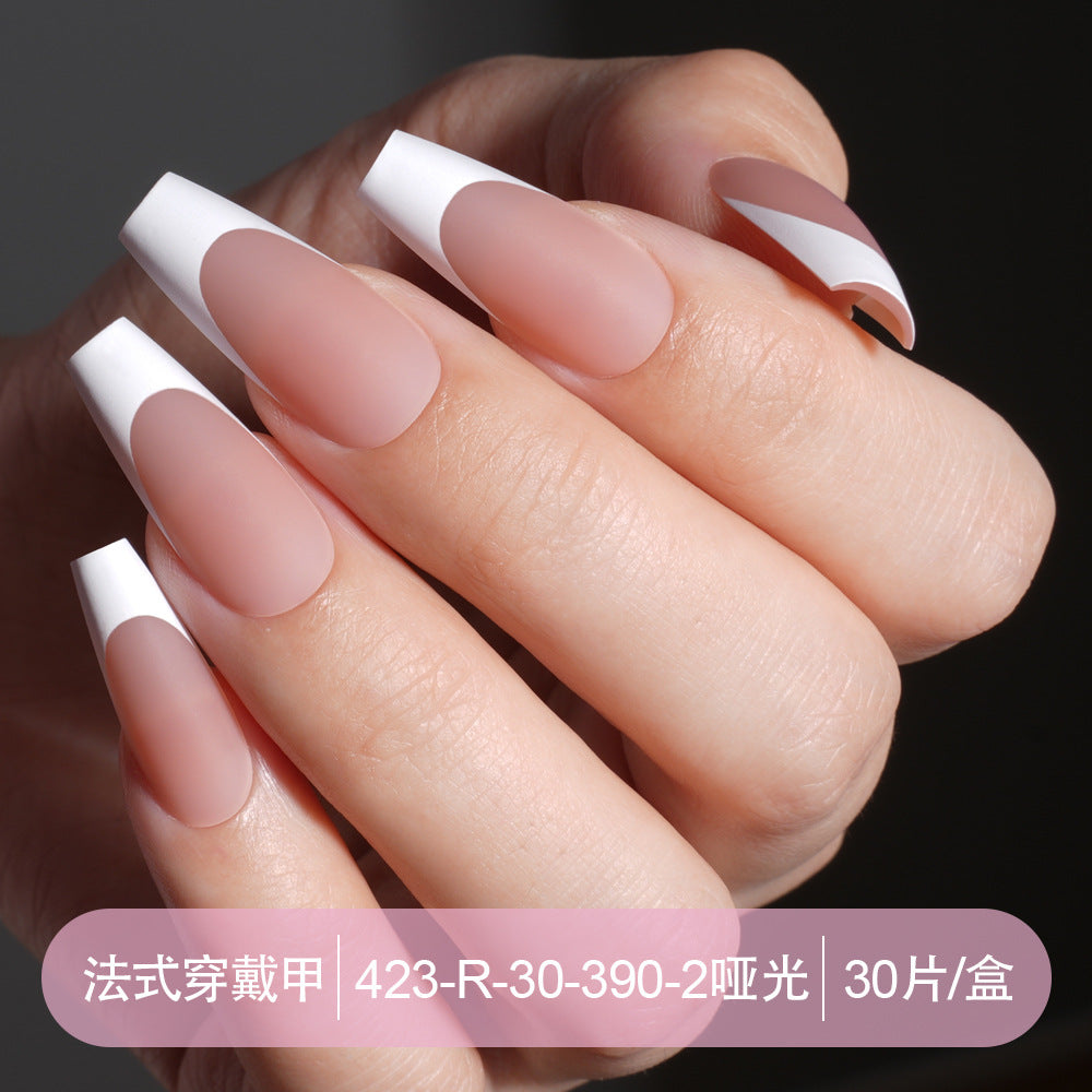Press on nails French trapezoidal simple high-end sense 30 pieces box detachable fake nail finished pre-made manicure