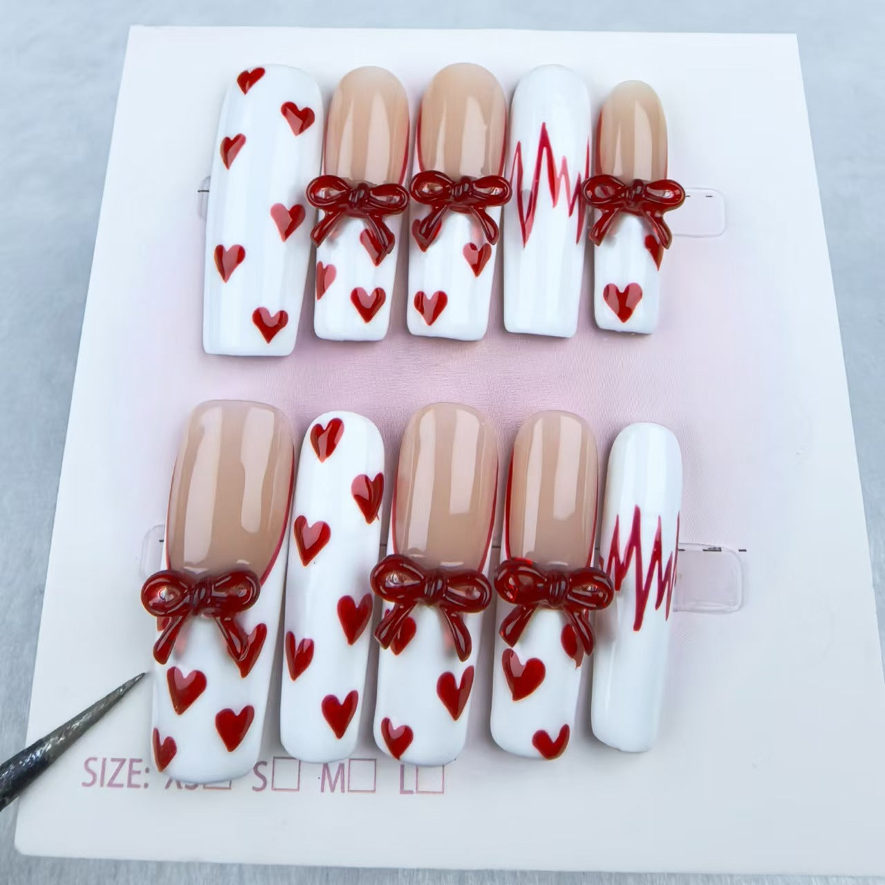 Valentine's day red heart long press-on nails(MOQ=5)