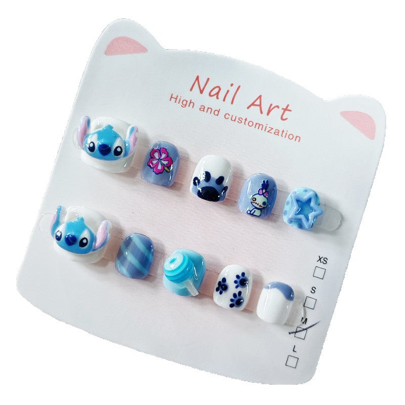 365nails-Stitch Kids Series: "Blue Alien Adventure" – Short Square Kids Nail Art