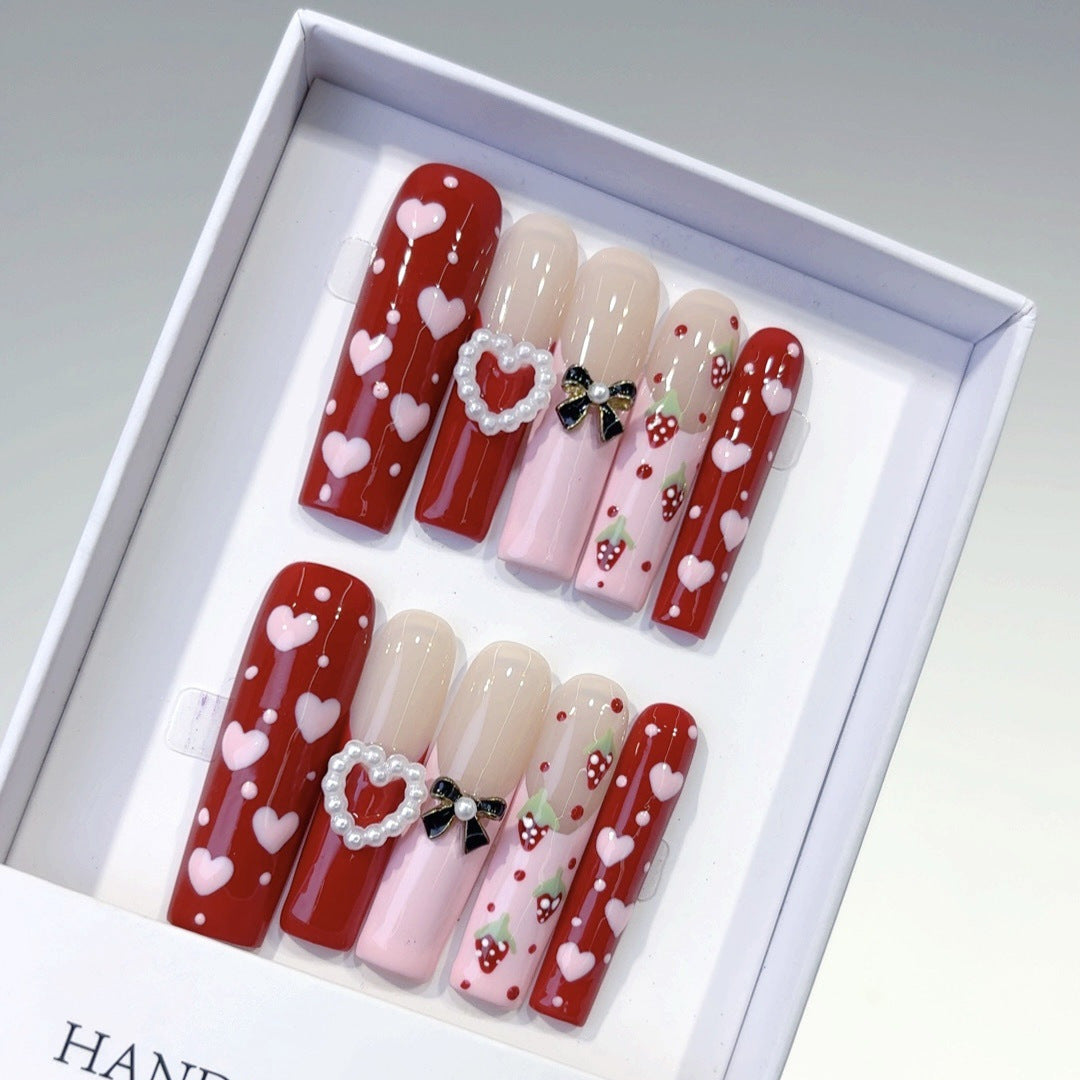 Red Strawberry Heart Sweet Glossy Press On Nails