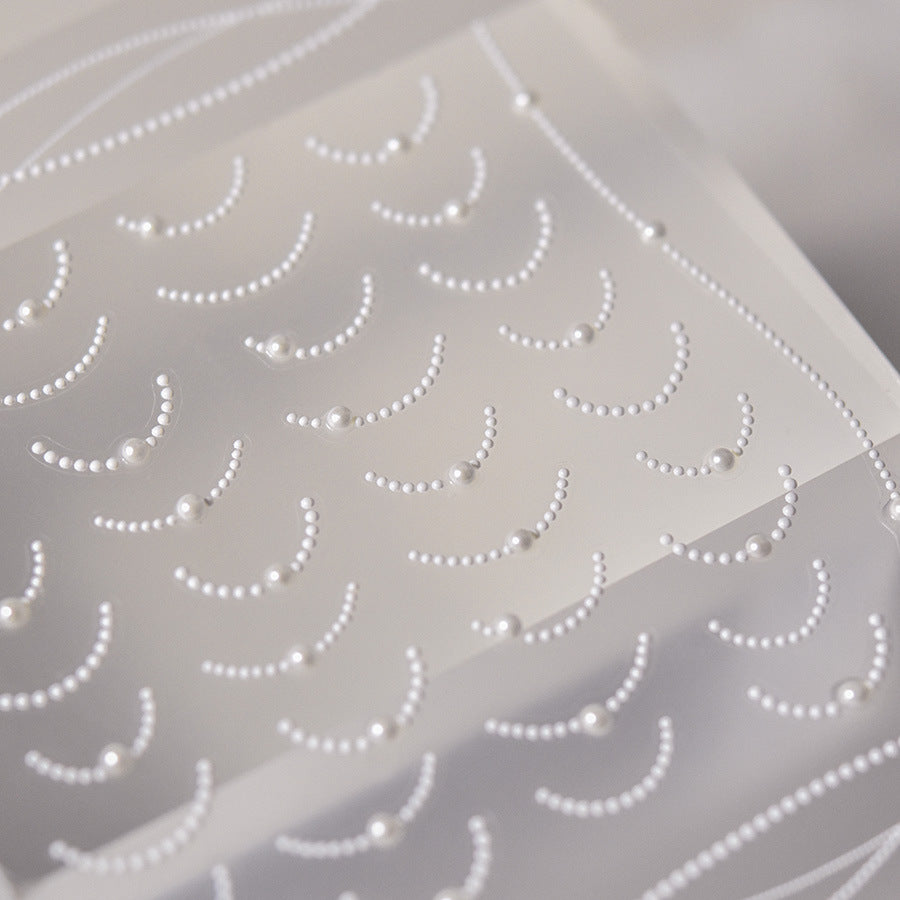 Crystal Pearl Chain Collection: "Elegant Pearl Smile Line" – 3D Embossed Nail Sticker