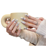 Unhas de guerra, brancas, retangulares, cruz colada, diamante, bola de aço, pintadas à mão, nicho, Spice Girl, unhas postiças, unhas postiças artesanais, arte removível | 365nails