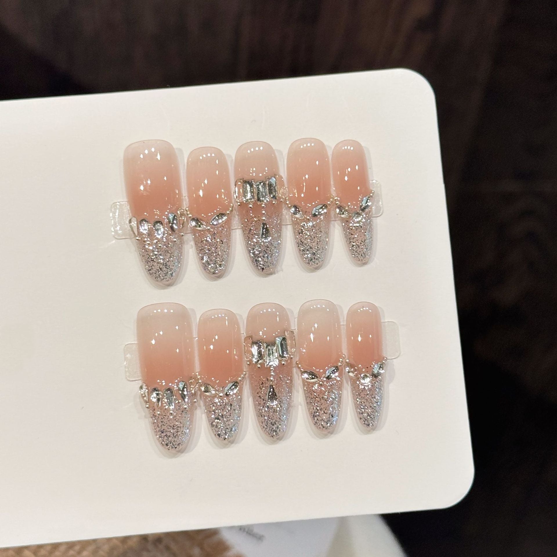 Silver Glitter Gradient Rhinestone Luxury Press On Nails