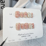 Watercolor smudge sweet and cute bow short manicure patch fake nails small fresh Handmade press on nails wholesale｜365nails