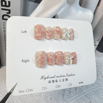 Watercolor smudge sweet and cute bow short manicure patch fake nails small fresh Handmade press on nails wholesale｜365nails