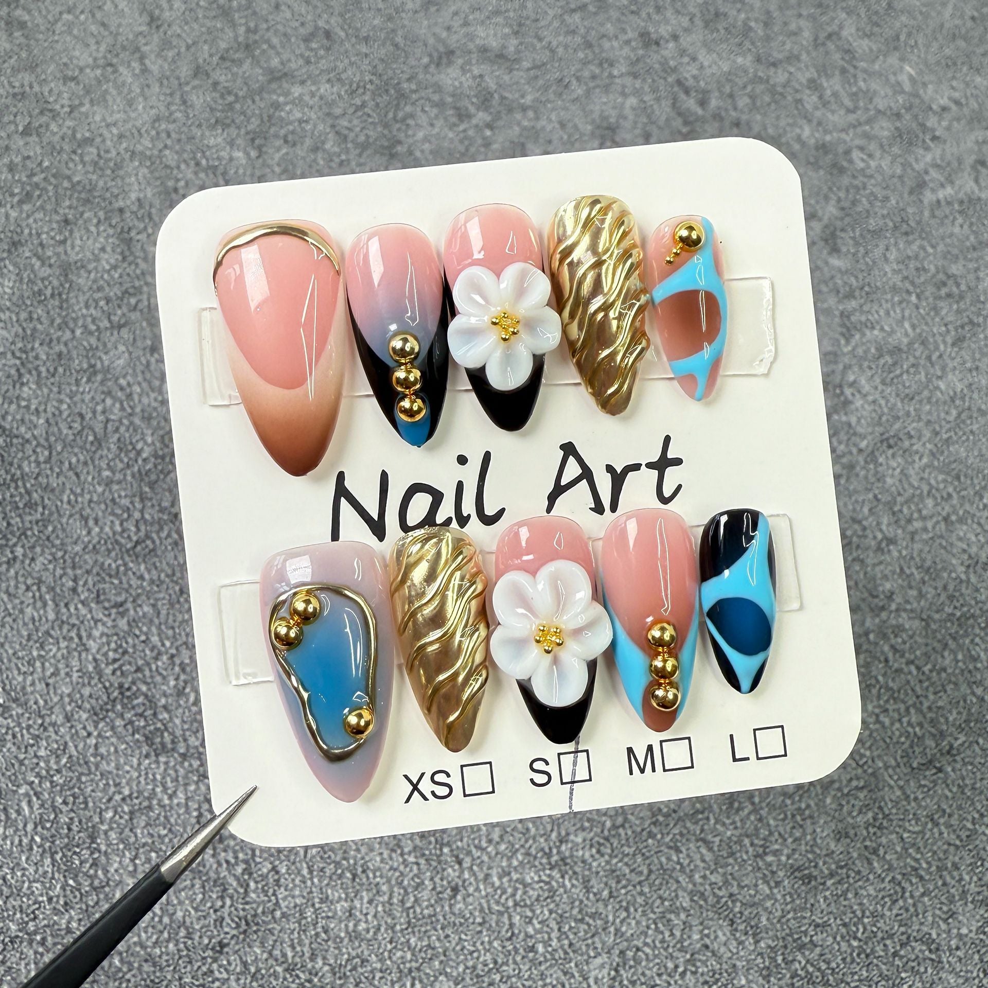 Uñas de almendra de Spice Girls, uñas ruborizadas tridimensionales talladas, uñas dulces y puras, ideales para usar, hechas a mano al por mayor | 365nails