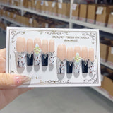 Elegant Nude Floral Crystal Contrast Press On Nails