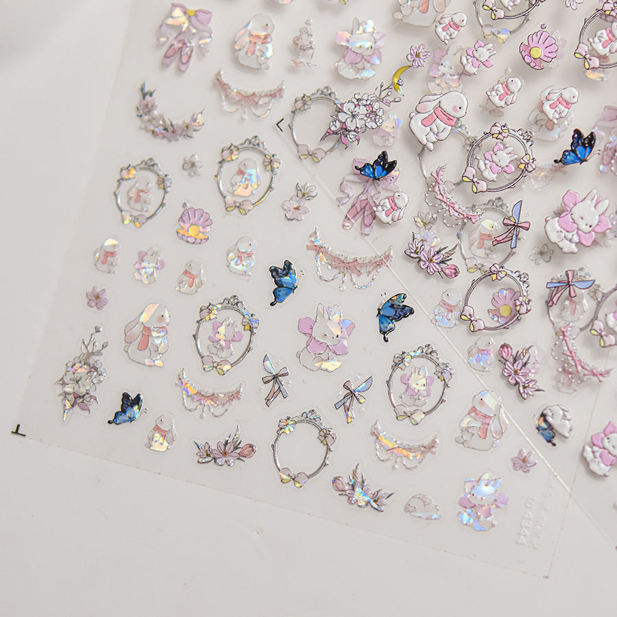 Cherry Blossom Princess Jewel: "Royal Sakura Frame" – 5D Embossed Nail Sticker
