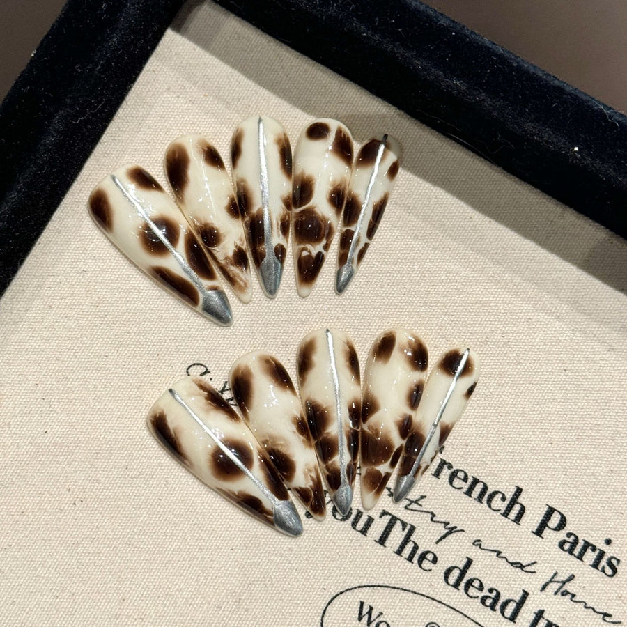 365nails: "Wild Couture" – 3D Metallic Stripe Leopard Handmade Stiletto Nails