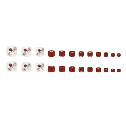 Summer smart burgundy flash diamond dragonfly atmosphere  ins wind Press-on toenails nail finished product removable 24 pieces｜365nails