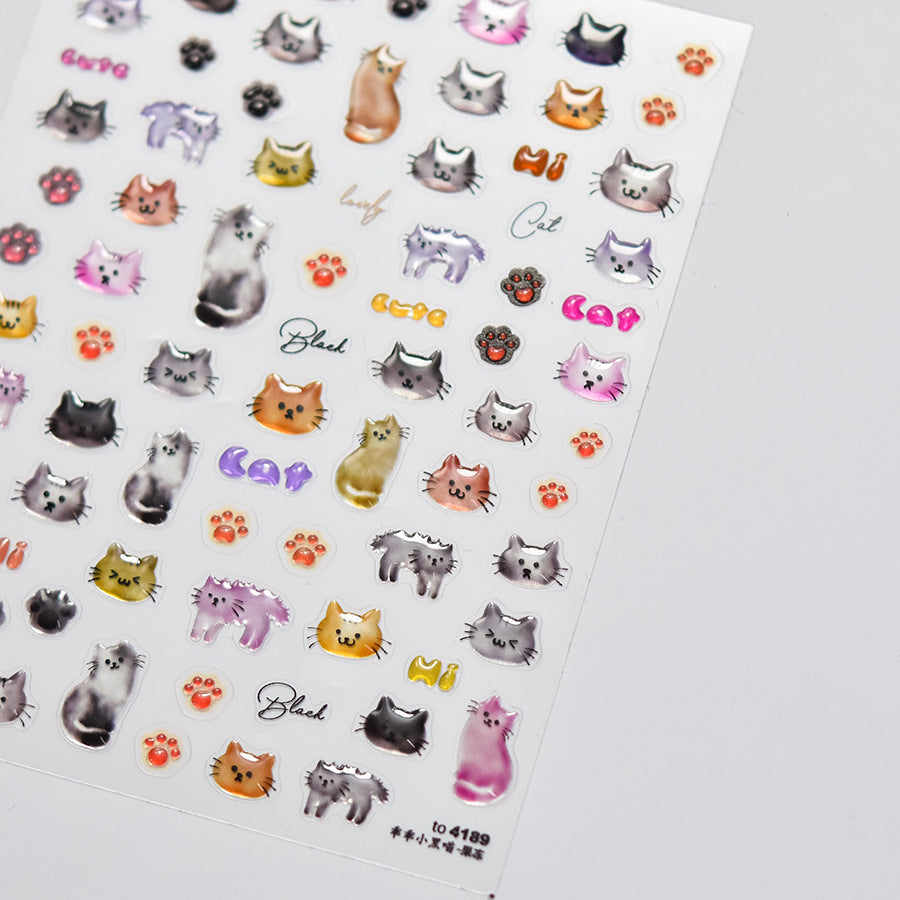 Cute Puppy & Kitten Nail Stickers – 5D Embossed Kawaii Pet Set
