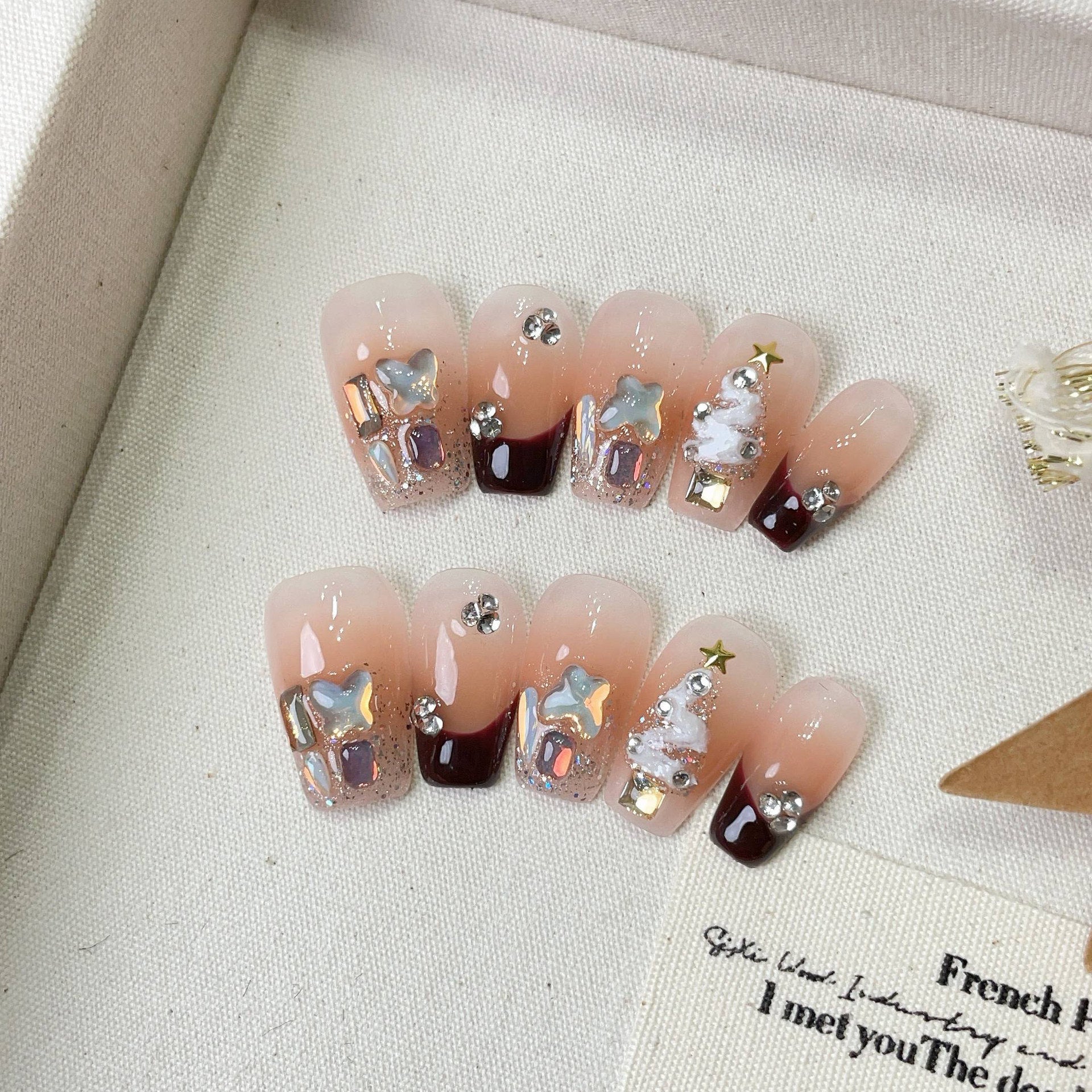 New christmas handmade press-on nails holiday new year
