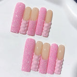 Pink Sugar Texture Long Press On Nails