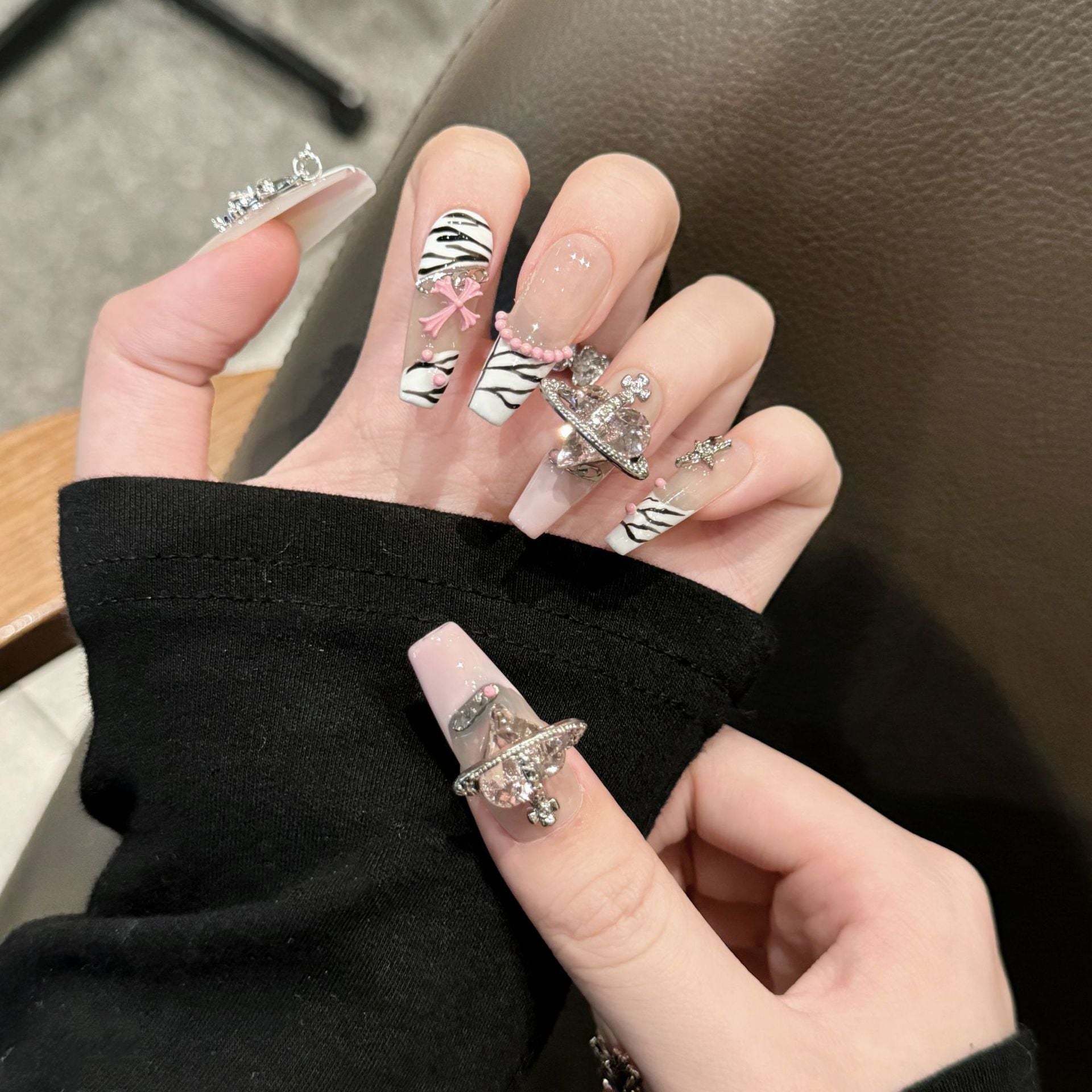 365nails: "Pink Zebra Fantasy" – 3D Charm & Striped Stiletto Nails